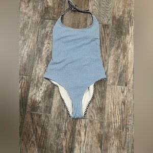 Aerie Blue and White Striped Women’s One Piece Bathing Suit size M